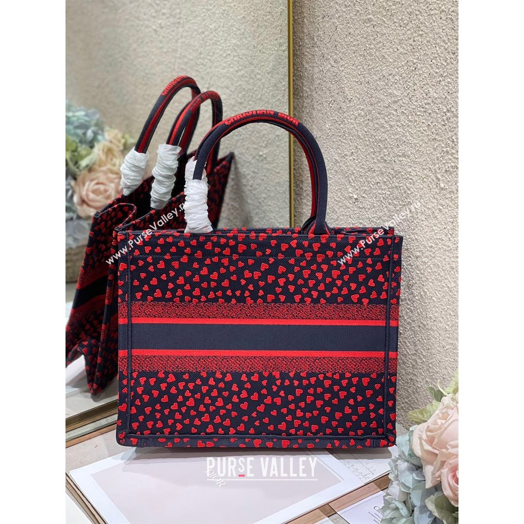 Dior Small Book Tote Bag in Navy Blue I Love Paris and Red Hearts Embroidery 2021 (XXG-21080343)