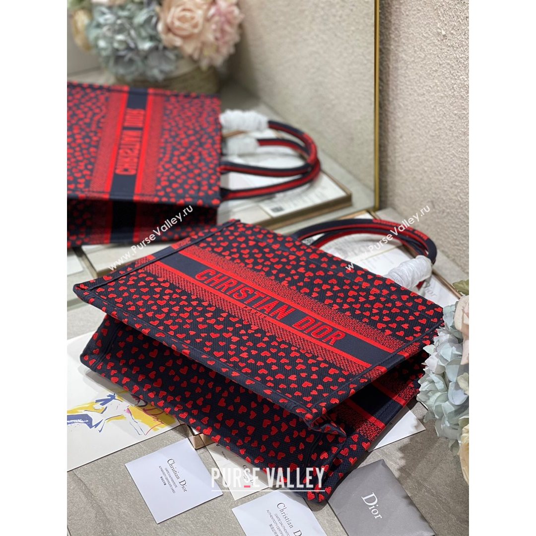 Dior Small Book Tote Bag in Navy Blue I Love Paris and Red Hearts Embroidery 2021 (XXG-21080343)