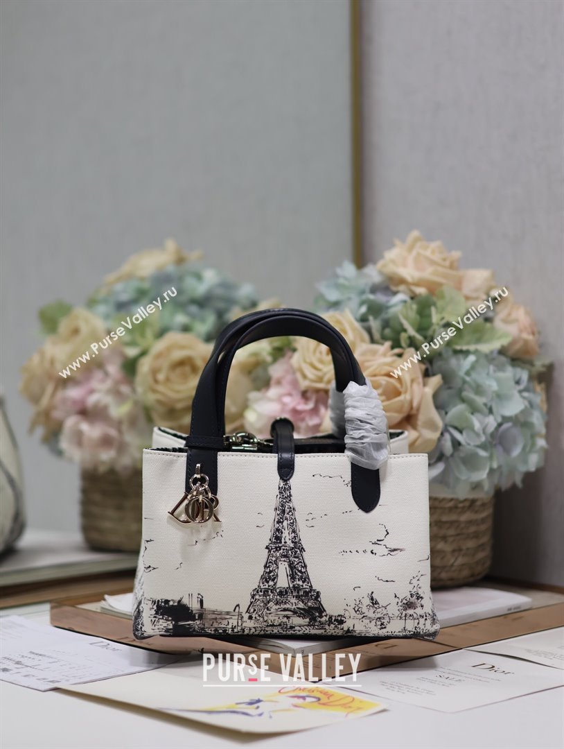 Dior Small Dior Toujours Bag in White and Black Fabric with Paris Print 1188 2024 (XXG-24081523)