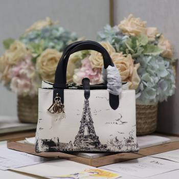 Dior Small Dior Toujours Bag in White and Black Fabric with Paris Print 1188 2024 (XXG-24081523)