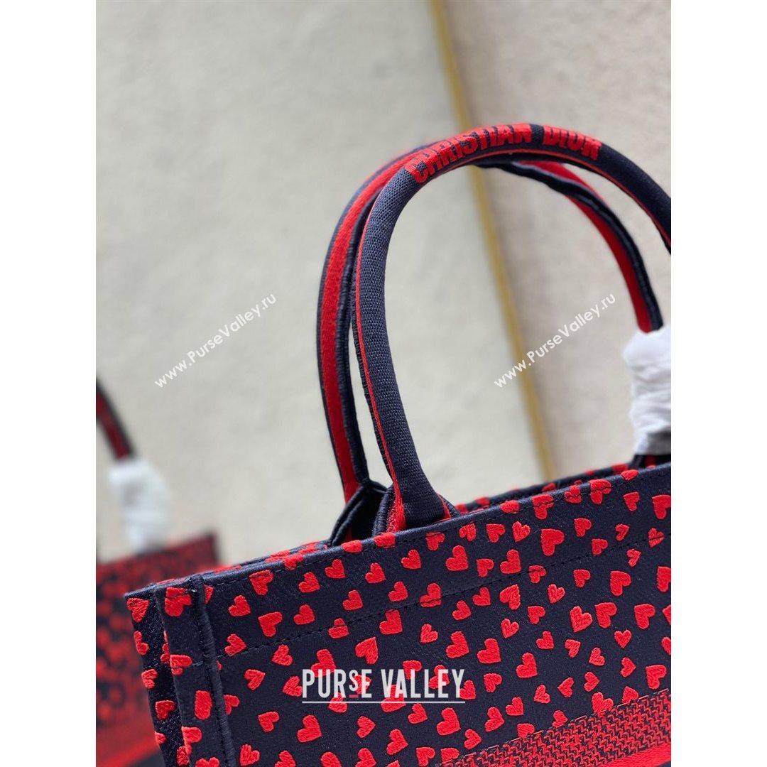 Dior Small Book Tote Bag in Navy Blue I Love Paris and Red Hearts Embroidery 2021 (XXG-21080343)