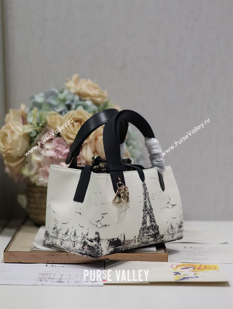 Dior Small Dior Toujours Bag in White and Black Fabric with Paris Print 1188 2024 (XXG-24081523)