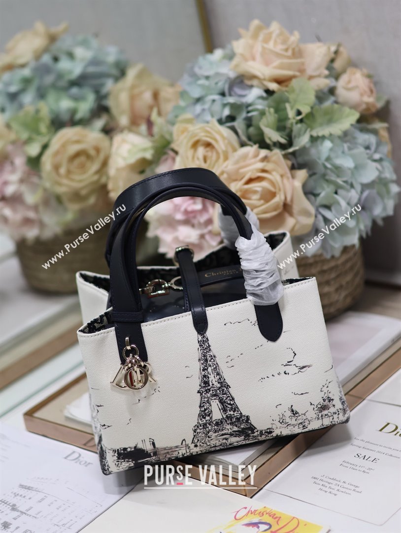 Dior Small Dior Toujours Bag in White and Black Fabric with Paris Print 1188 2024 (XXG-24081523)