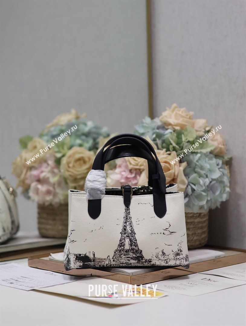 Dior Small Dior Toujours Bag in White and Black Fabric with Paris Print 1188 2024 (XXG-24081523)