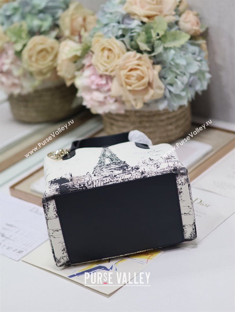 Dior Small Dior Toujours Bag in White and Black Fabric with Paris Print 1188 2024 (XXG-24081523)