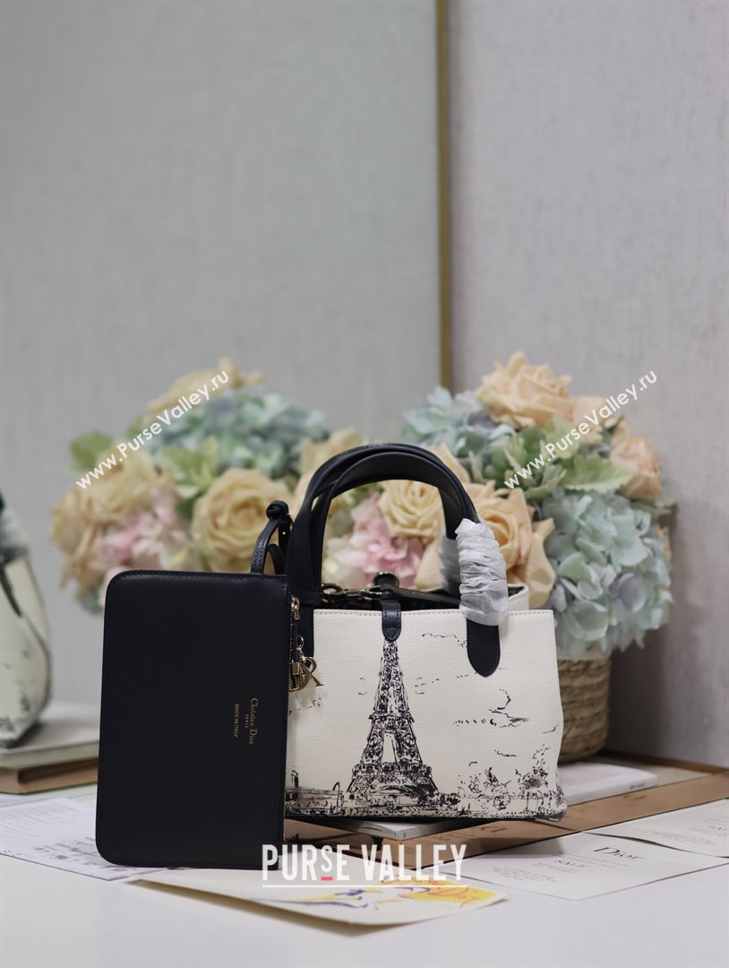 Dior Small Dior Toujours Bag in White and Black Fabric with Paris Print 1188 2024 (XXG-24081523)