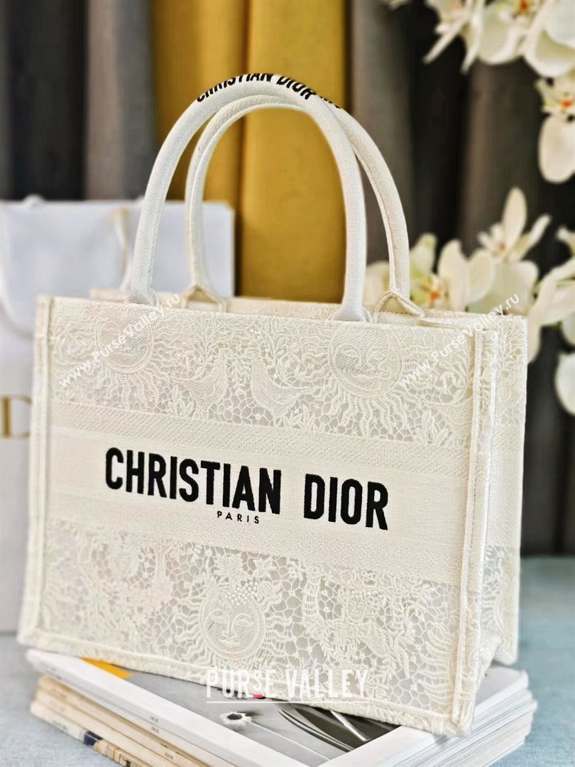 Dior Medium Book Tote Bag Bag in White Toile de Jouy Soleil Macrame 2024 (DMZ-24062801)