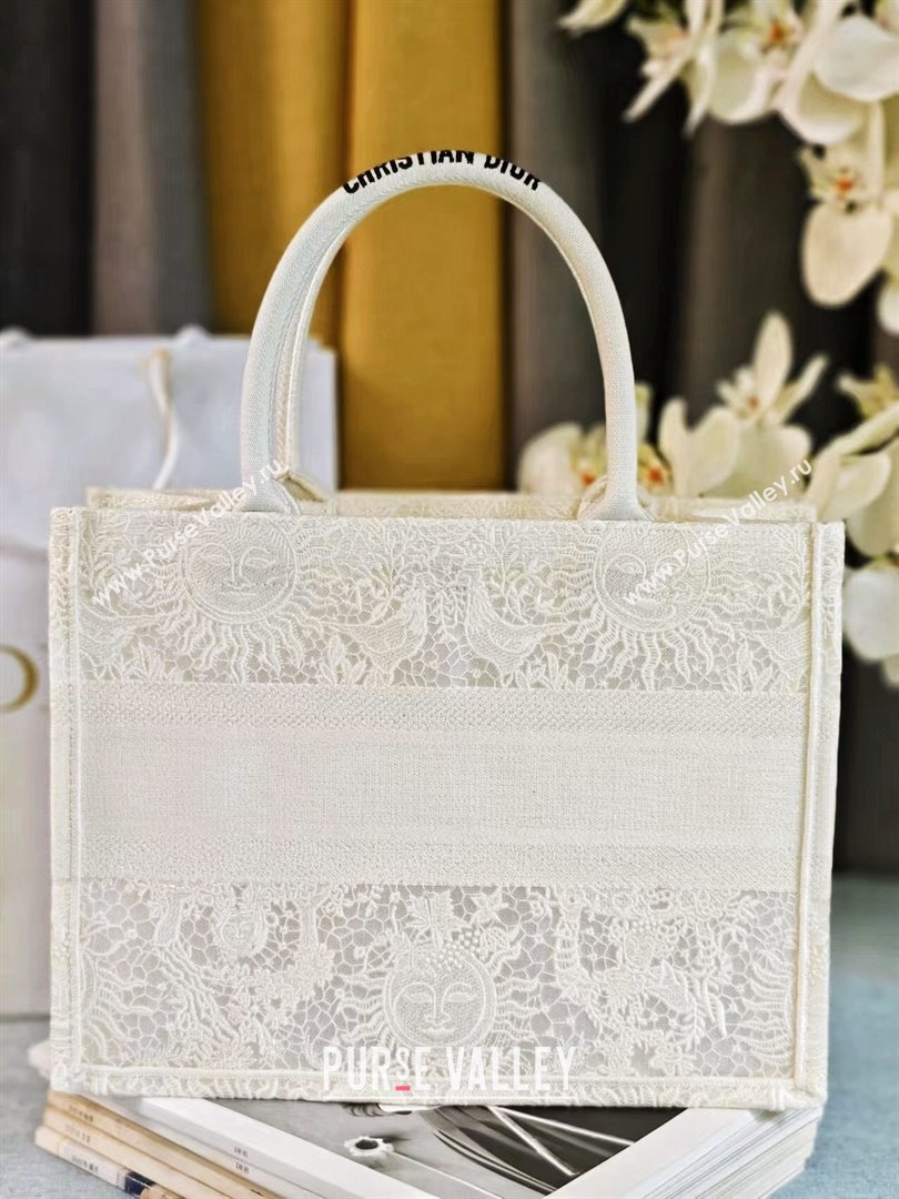 Dior Medium Book Tote Bag Bag in White Toile de Jouy Soleil Macrame 2024 (DMZ-24062801)