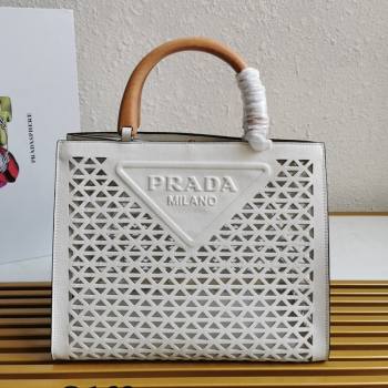 Prada Drill Cutout Calfskin Wood Tote Bag 1BG405 White 2021 (YZ-21080347)