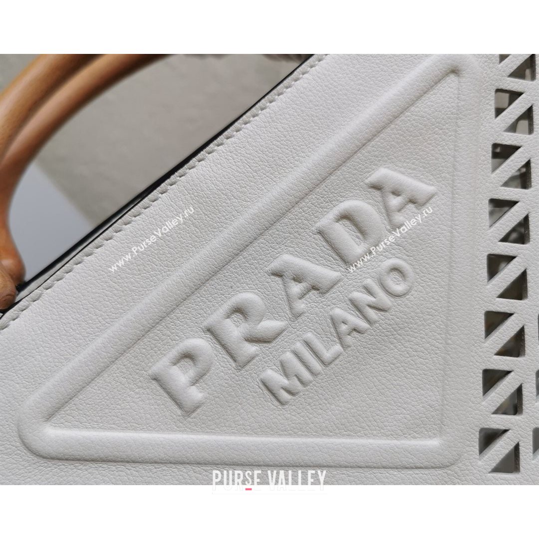 Prada Drill Cutout Calfskin Wood Tote Bag 1BG405 White 2021 (YZ-21080347)