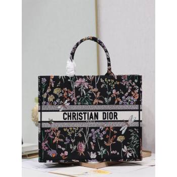 Dior Large Book Tote Bag Bag in Multicolor Dior Herbarium Embroidery Black 2024 (DMZ-24062803)