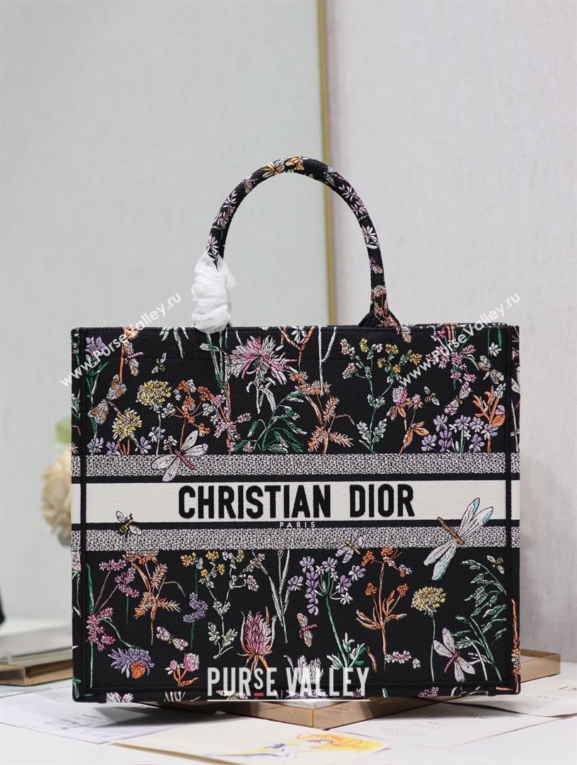 Dior Large Book Tote Bag Bag in Multicolor Dior Herbarium Embroidery Black 2024 (DMZ-24062803)