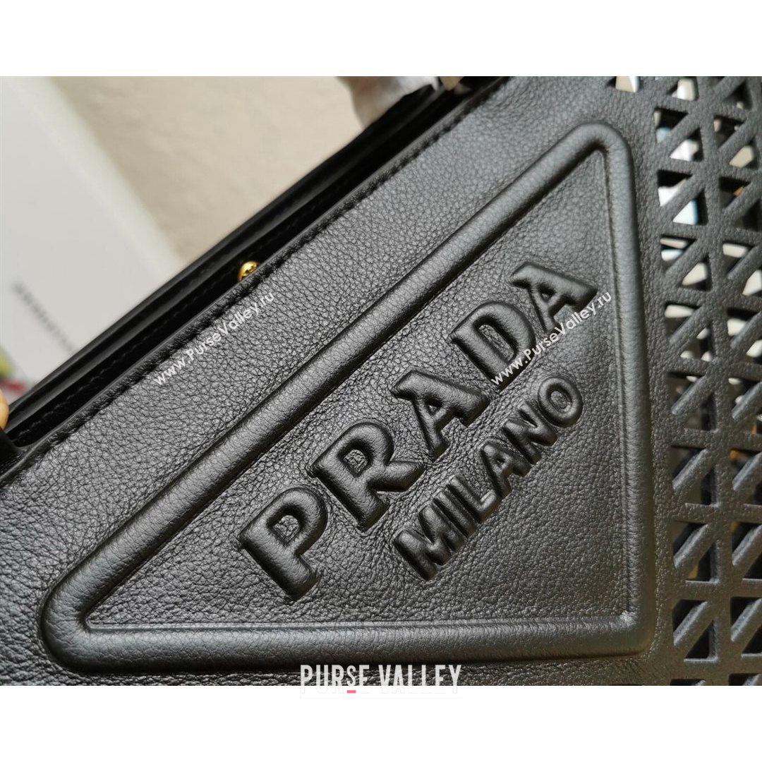 Prada Drill Cutout Calfskin Wood Tote Bag 1BG405 Black 2021 (YZ-21080346)