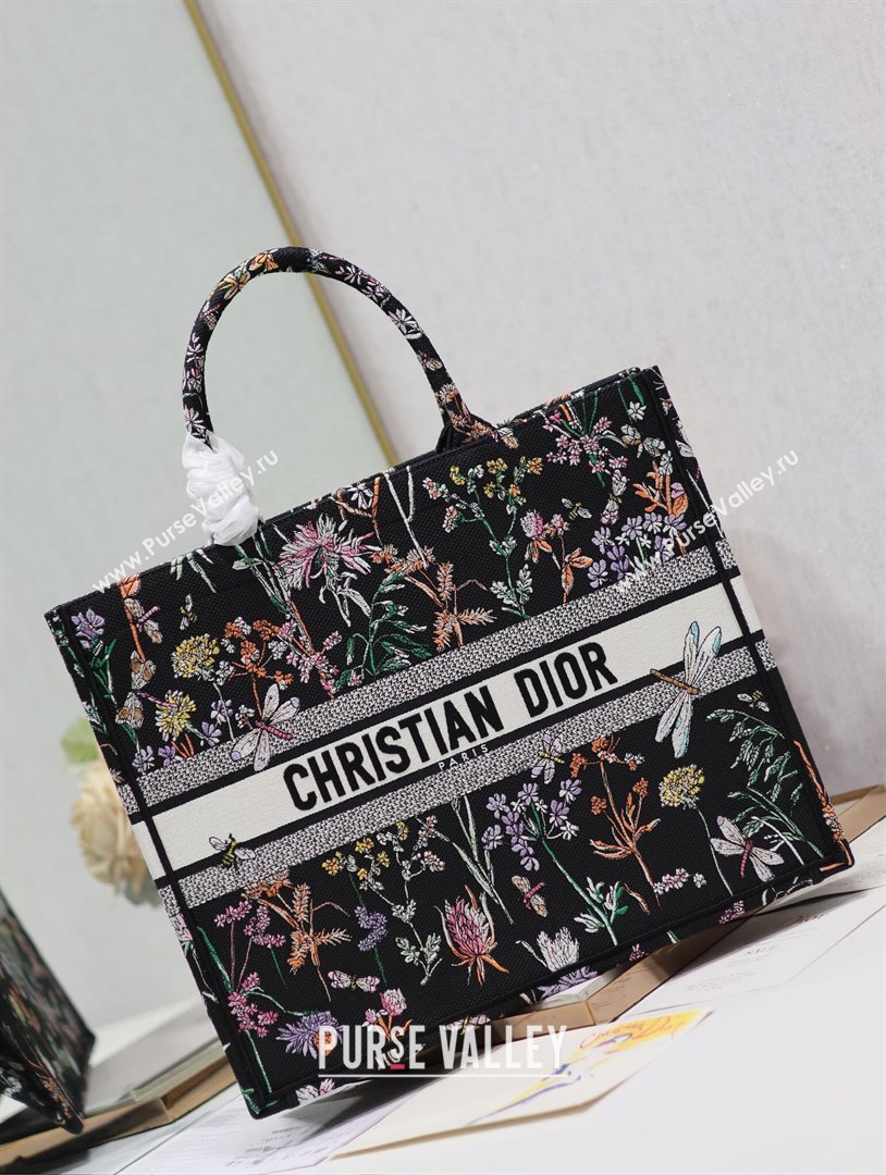 Dior Large Book Tote Bag Bag in Multicolor Dior Herbarium Embroidery Black 2024 (DMZ-24062803)