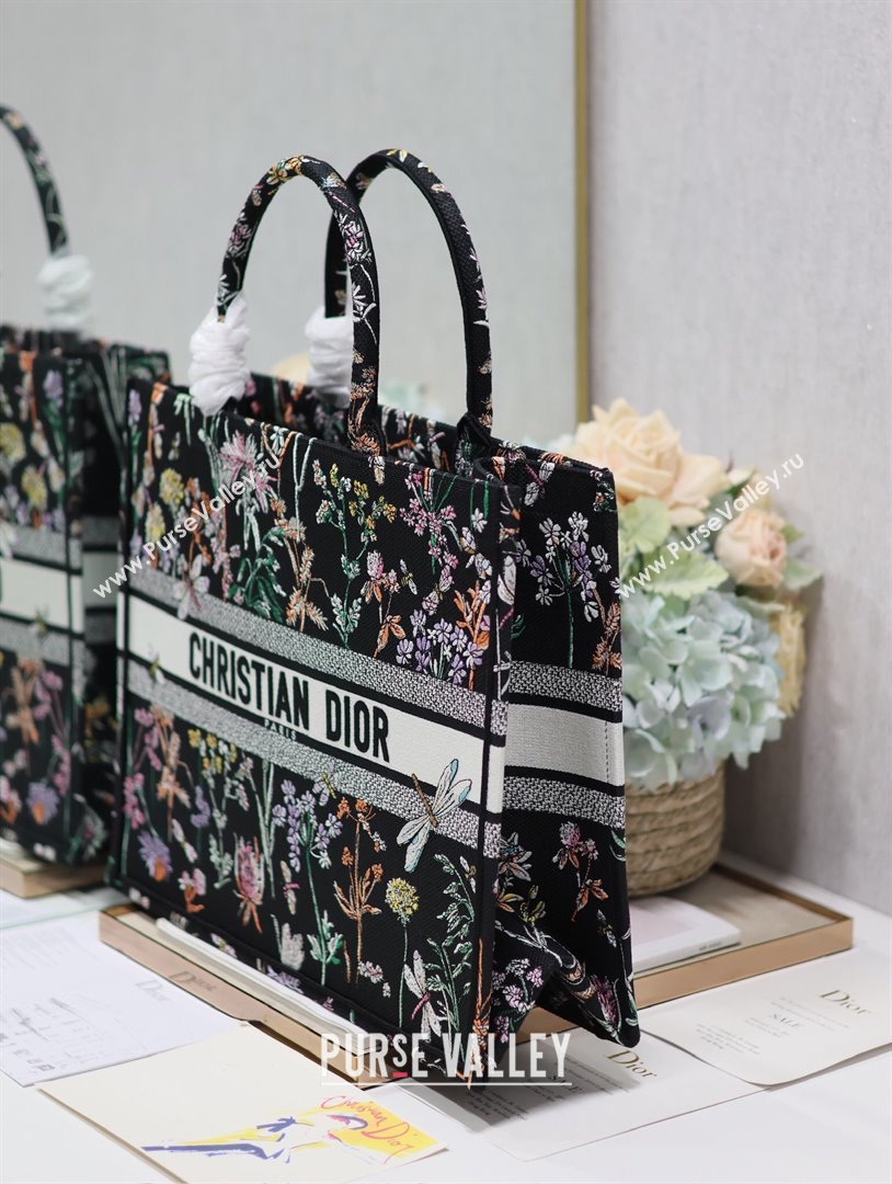 Dior Large Book Tote Bag Bag in Multicolor Dior Herbarium Embroidery Black 2024 (DMZ-24062803)