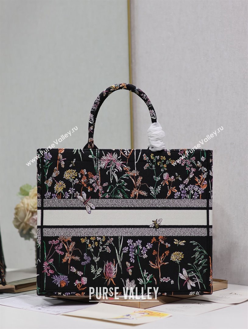 Dior Large Book Tote Bag Bag in Multicolor Dior Herbarium Embroidery Black 2024 (DMZ-24062803)