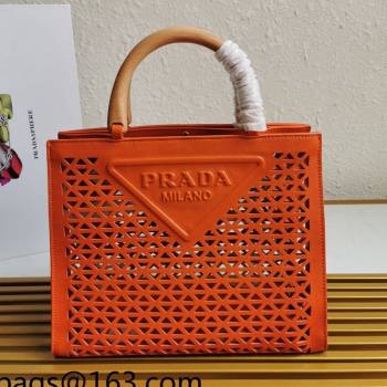 Prada Drill Cutout Calfskin Wood Tote Bag 1BG405 Orange 2021 (XXG-21080344)