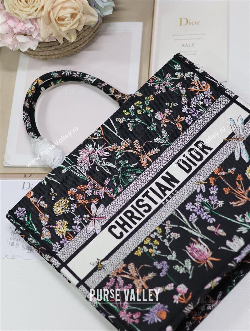 Dior Large Book Tote Bag Bag in Multicolor Dior Herbarium Embroidery Black 2024 (DMZ-24062803)