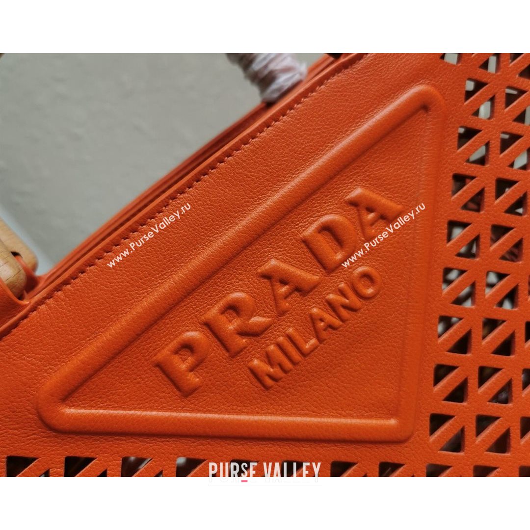 Prada Drill Cutout Calfskin Wood Tote Bag 1BG405 Orange 2021 (XXG-21080344)