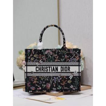 Dior Medium Book Tote Bag Bag in Multicolor Dior Herbarium Embroidery Black 2024 (DMZ-24062804)