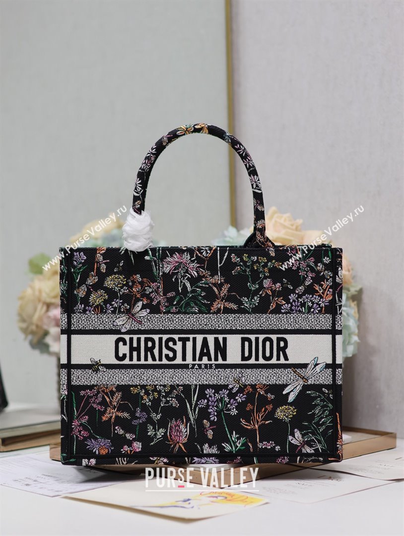 Dior Medium Book Tote Bag Bag in Multicolor Dior Herbarium Embroidery Black 2024 (DMZ-24062804)