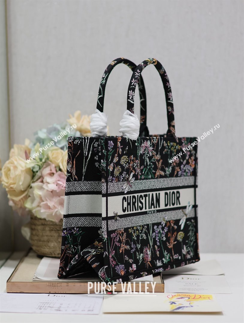 Dior Medium Book Tote Bag Bag in Multicolor Dior Herbarium Embroidery Black 2024 (DMZ-24062804)