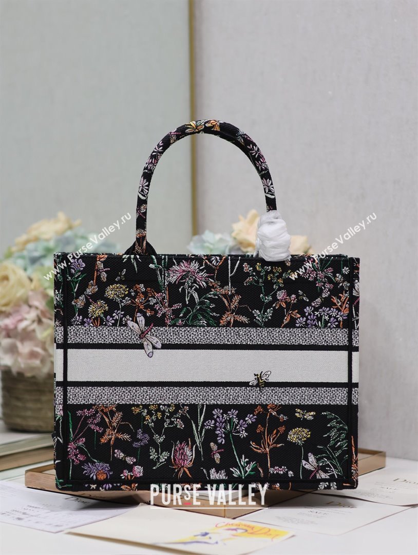 Dior Medium Book Tote Bag Bag in Multicolor Dior Herbarium Embroidery Black 2024 (DMZ-24062804)