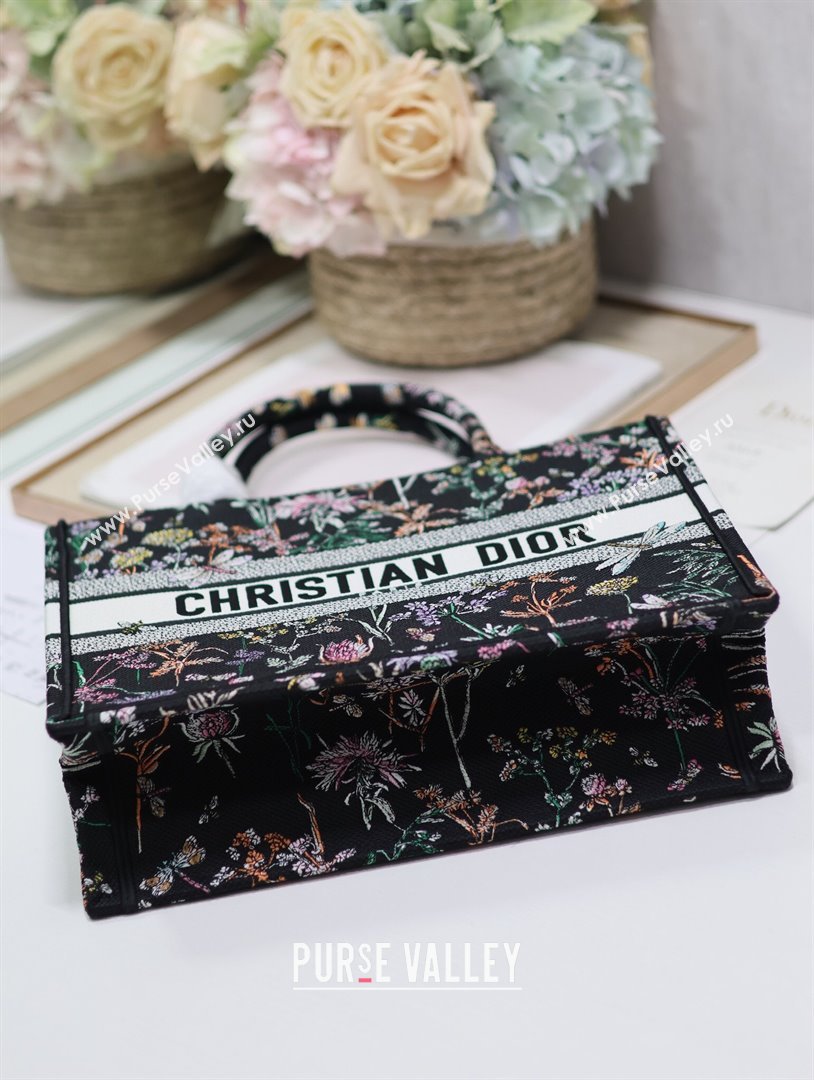 Dior Medium Book Tote Bag Bag in Multicolor Dior Herbarium Embroidery Black 2024 (DMZ-24062804)