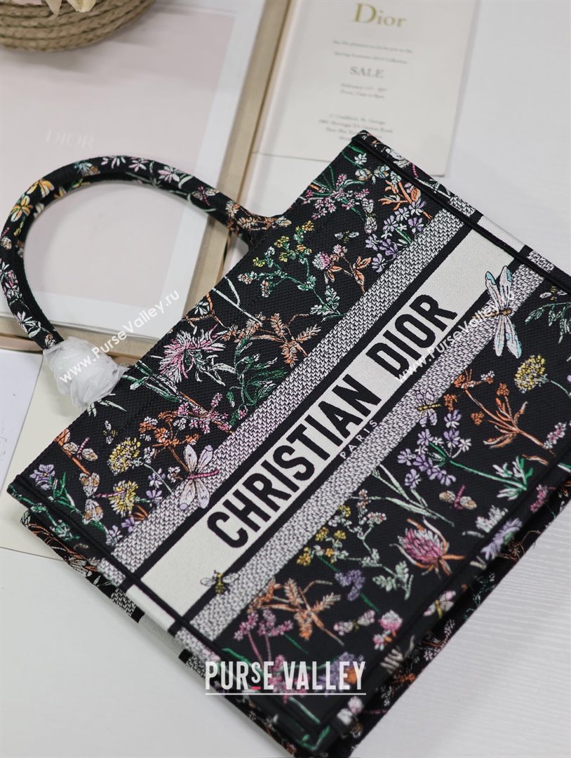 Dior Medium Book Tote Bag Bag in Multicolor Dior Herbarium Embroidery Black 2024 (DMZ-24062804)