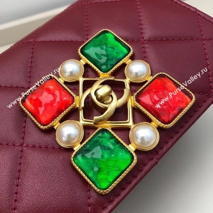 Chanel Quilted Calfskin Resin Stone Small Flap Bag AS2251 Burgundy 2020 TOP (SMJD-20112105)
