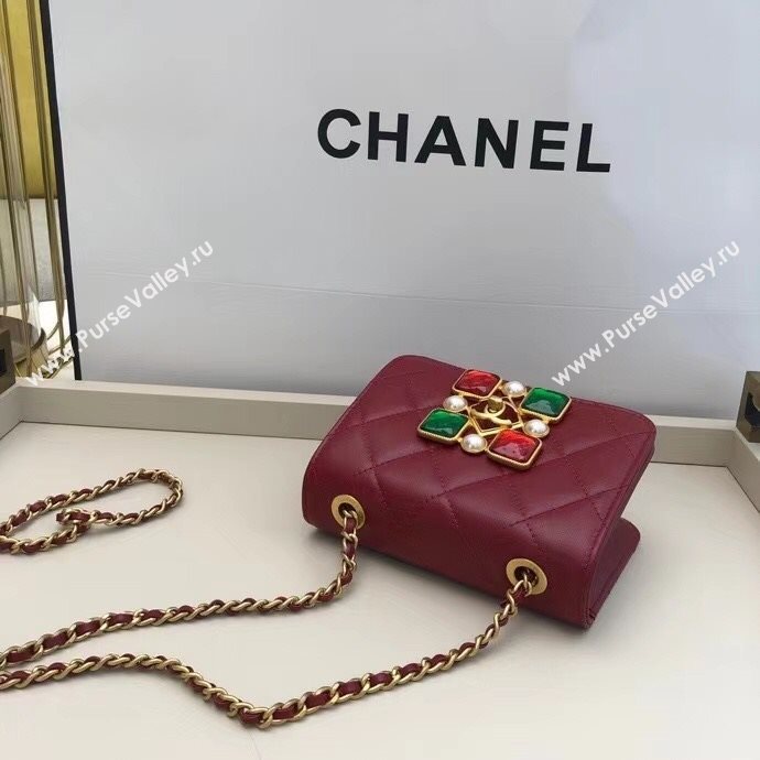 Chanel Quilted Calfskin Resin Stone Small Flap Bag AS2251 Burgundy 2020 TOP (SMJD-20112105)