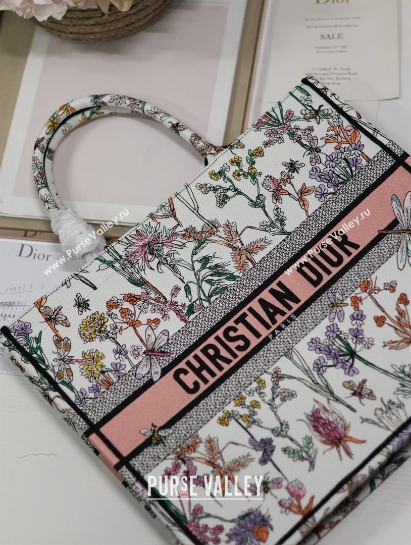 Dior Large Book Tote Bag Bag in Multicolor Dior Herbarium Embroidery White 2024 (DMZ-24062805)