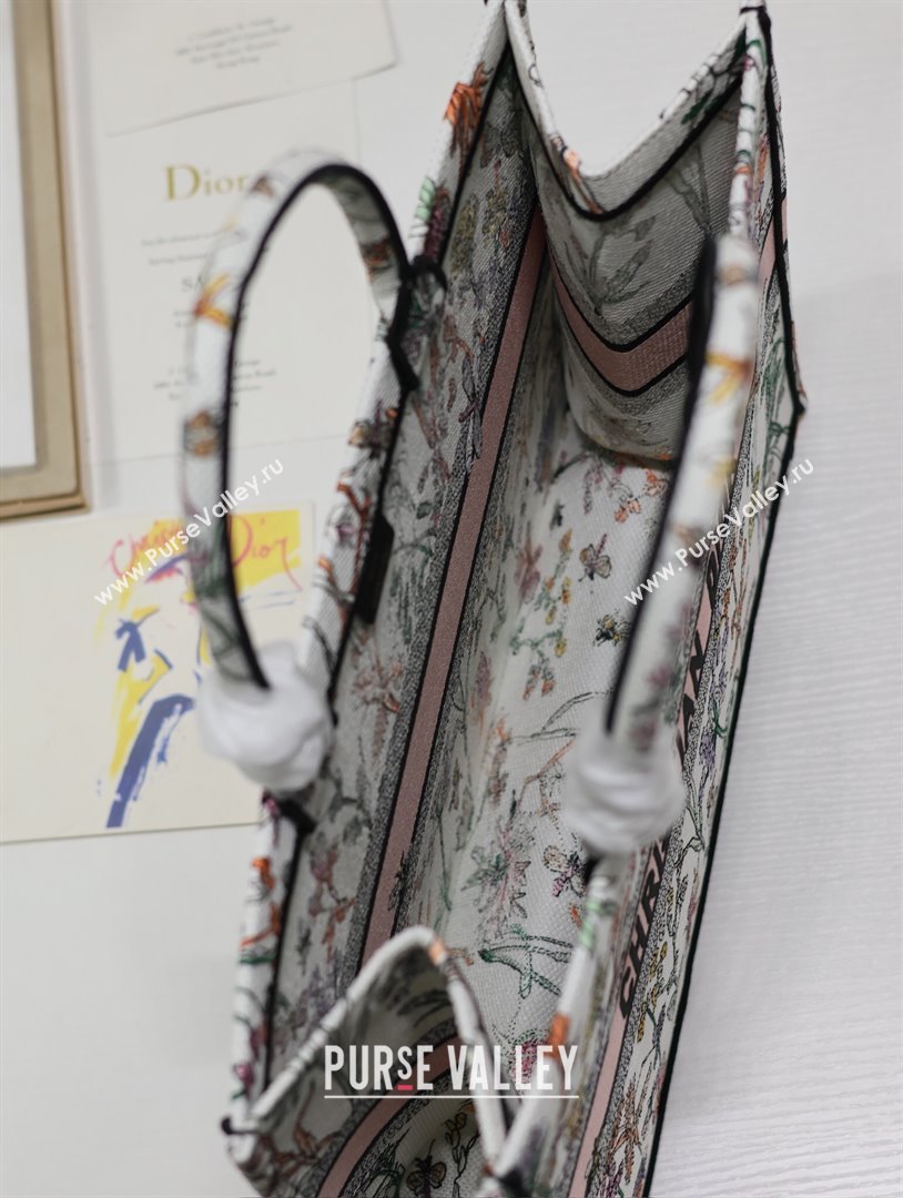 Dior Large Book Tote Bag Bag in Multicolor Dior Herbarium Embroidery White 2024 (DMZ-24062805)