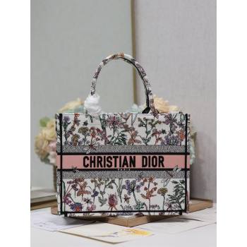 Dior Medium Book Tote Bag Bag in Multicolor Dior Herbarium Embroidery White 2024 (DMZ-24062806)