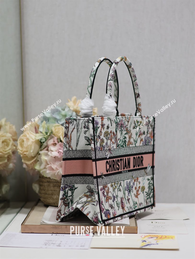 Dior Medium Book Tote Bag Bag in Multicolor Dior Herbarium Embroidery White 2024 (DMZ-24062806)