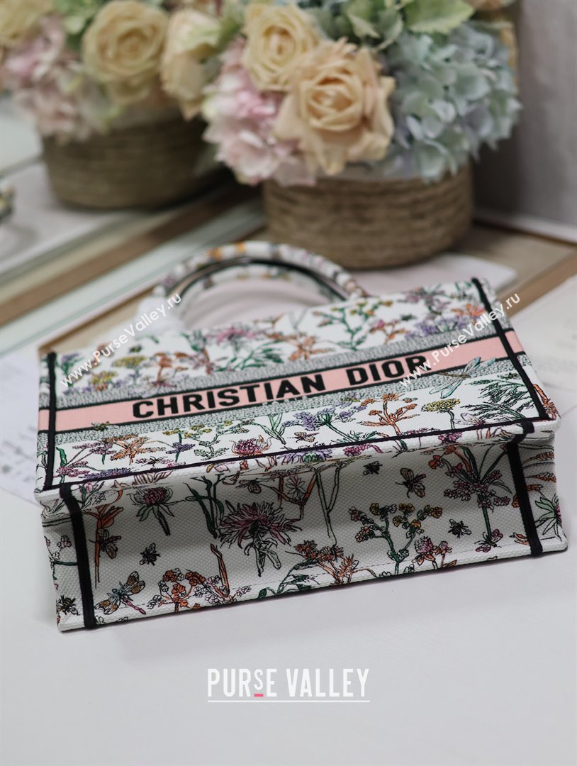 Dior Medium Book Tote Bag Bag in Multicolor Dior Herbarium Embroidery White 2024 (DMZ-24062806)