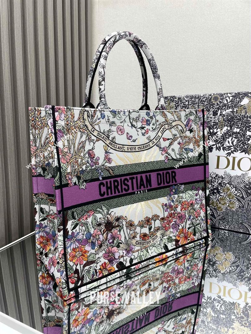 Dior Large Book Tote Bag Bag in Ecru Multicolor Dior 4 Saisons Éte Soleil Purple 2024 (DMZ-24062807)