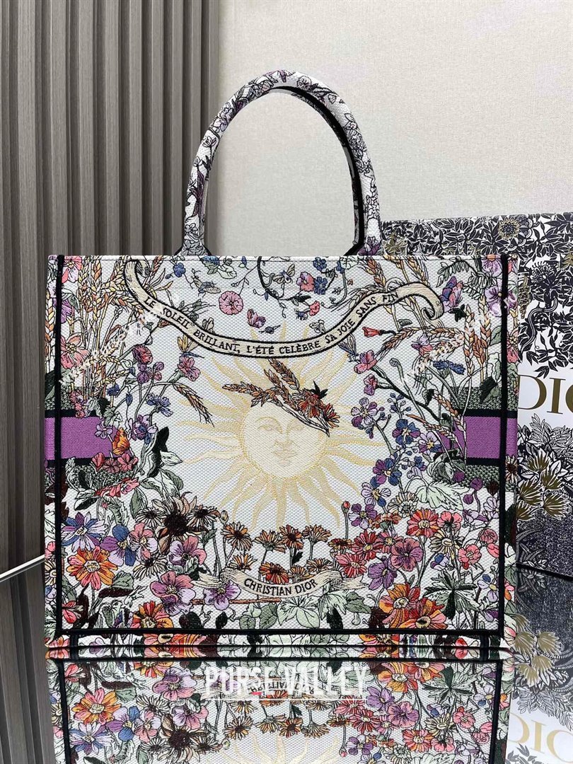 Dior Large Book Tote Bag Bag in Ecru Multicolor Dior 4 Saisons Éte Soleil Purple 2024 (DMZ-24062807)