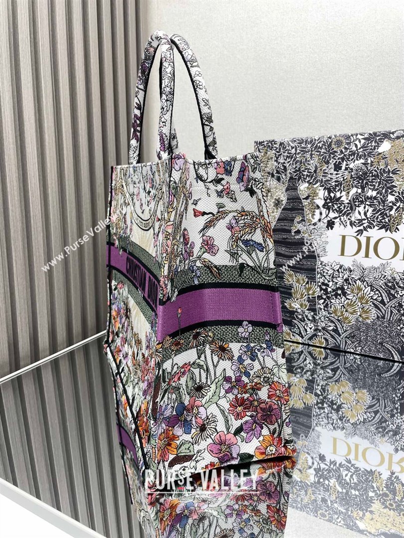 Dior Large Book Tote Bag Bag in Ecru Multicolor Dior 4 Saisons Éte Soleil Purple 2024 (DMZ-24062807)