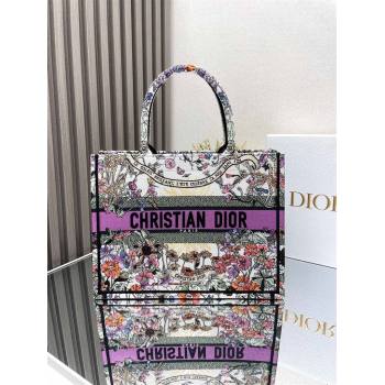 Dior Medium Book Tote Bag Bag in Ecru Multicolor Dior 4 Saisons Éte Soleil Purple 2024 (DMZ-24062808)