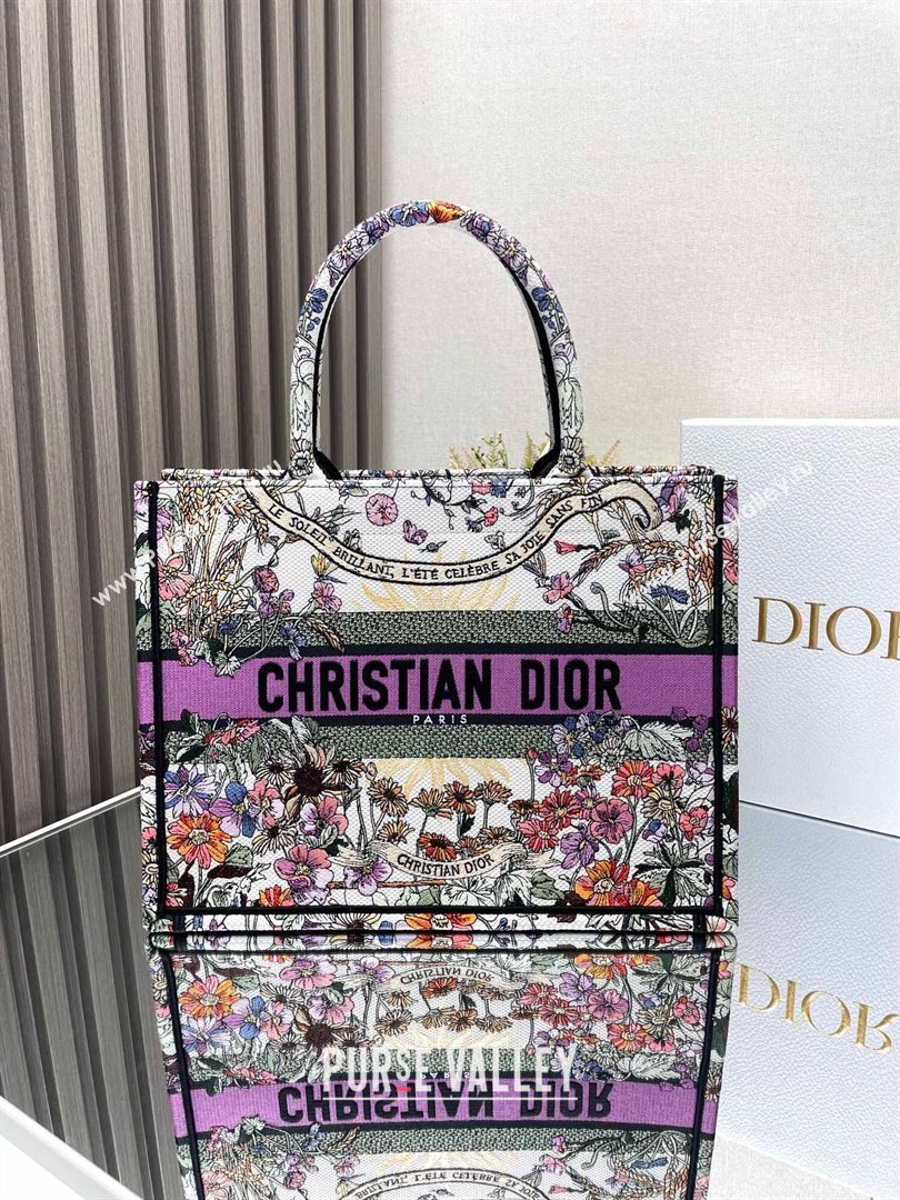 Dior Medium Book Tote Bag Bag in Ecru Multicolor Dior 4 Saisons Éte Soleil Purple 2024 (DMZ-24062808)