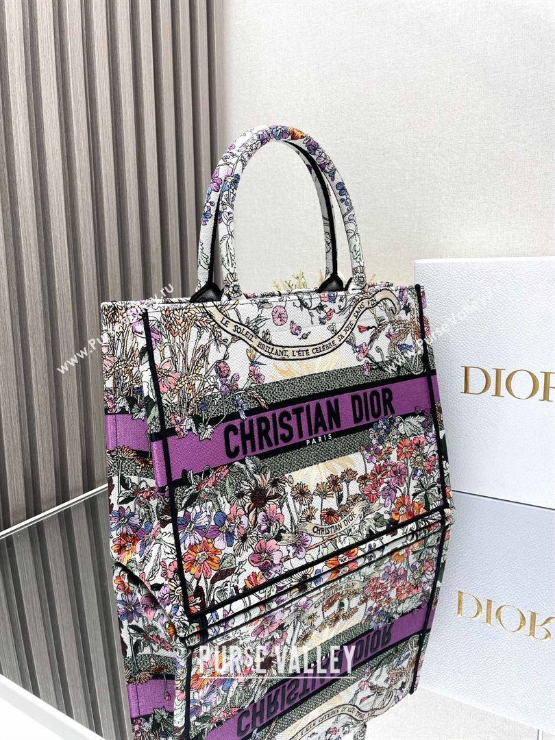 Dior Medium Book Tote Bag Bag in Ecru Multicolor Dior 4 Saisons Éte Soleil Purple 2024 (DMZ-24062808)