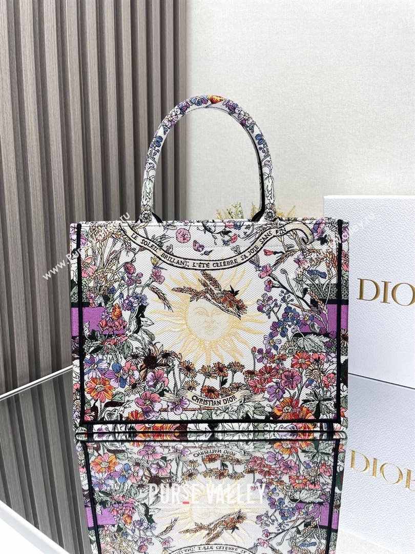 Dior Medium Book Tote Bag Bag in Ecru Multicolor Dior 4 Saisons Éte Soleil Purple 2024 (DMZ-24062808)