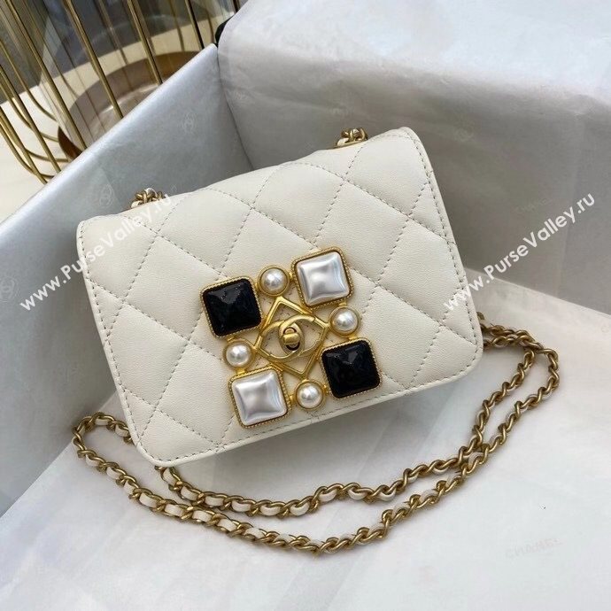 Chanel Quilted Calfskin Resin Stone Small Flap Bag AS2251 White 2020 TOP (SMJD-20112109)