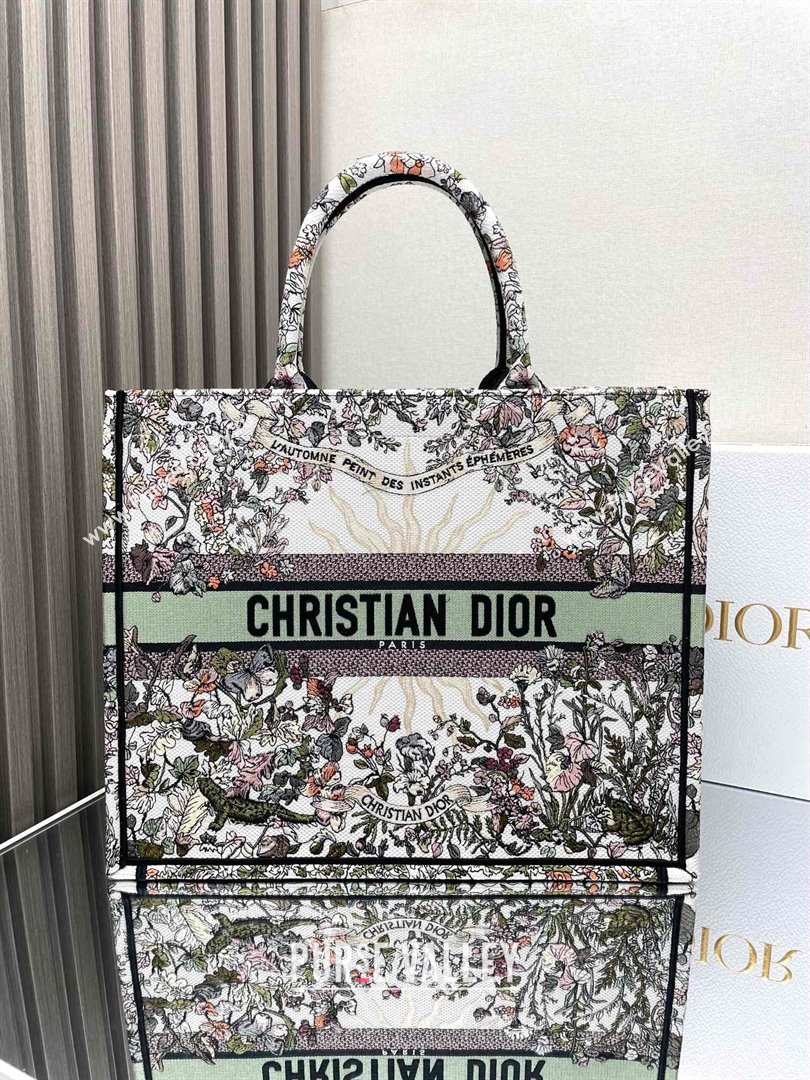 Dior Large Book Tote Bag Bag in Ecru Multicolor Dior 4 Saisons Automne Soleil Ecru Multicolor Green 2024 (DMZ-24062809)