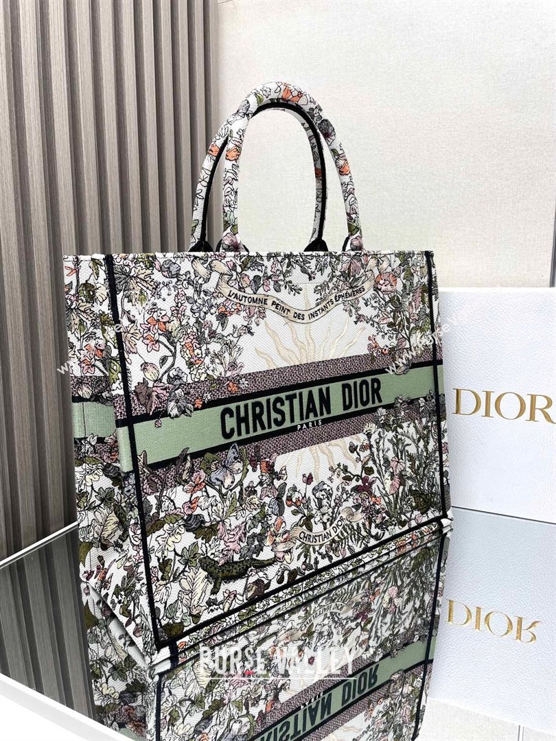 Dior Large Book Tote Bag Bag in Ecru Multicolor Dior 4 Saisons Automne Soleil Ecru Multicolor Green 2024 (DMZ-24062809)