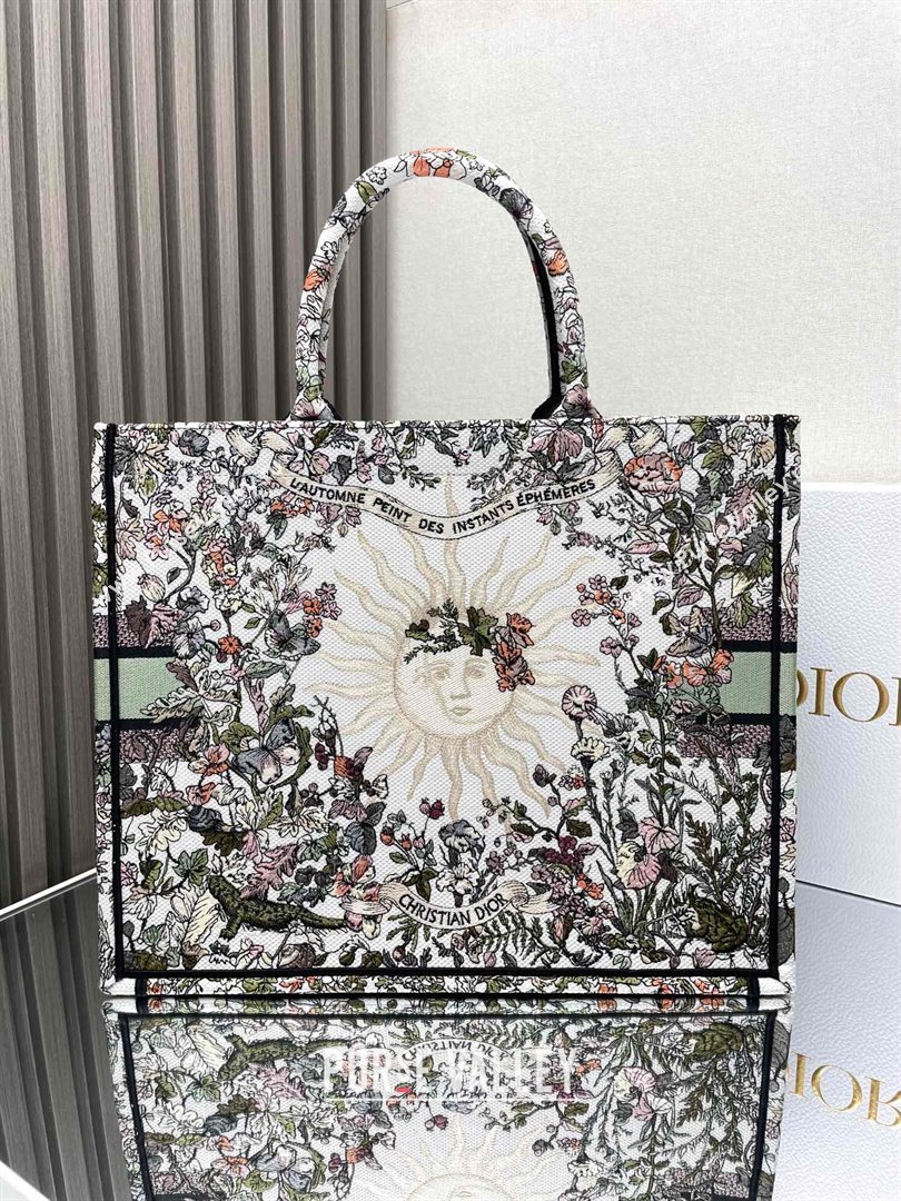 Dior Large Book Tote Bag Bag in Ecru Multicolor Dior 4 Saisons Automne Soleil Ecru Multicolor Green 2024 (DMZ-24062809)