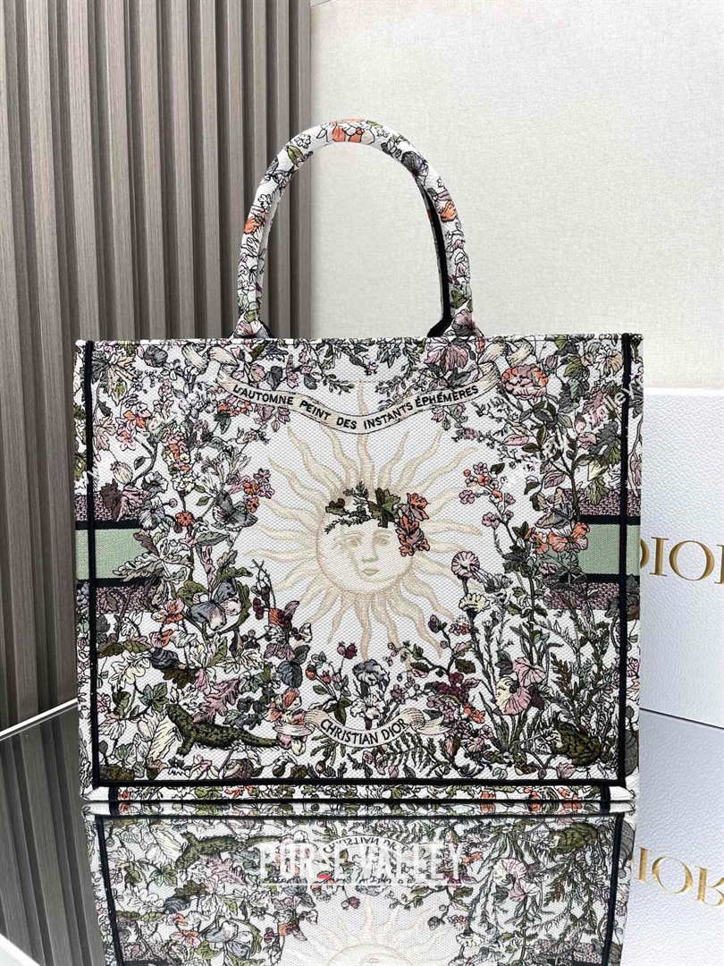 Dior Large Book Tote Bag Bag in Ecru Multicolor Dior 4 Saisons Automne Soleil Ecru Multicolor Green 2024 (DMZ-24062809)