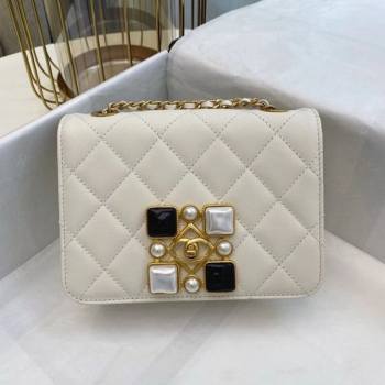 Chanel Quilted Calfskin Resin Stone Flap Bag AS2259 White 2020 TOP (SMJD-20112110)