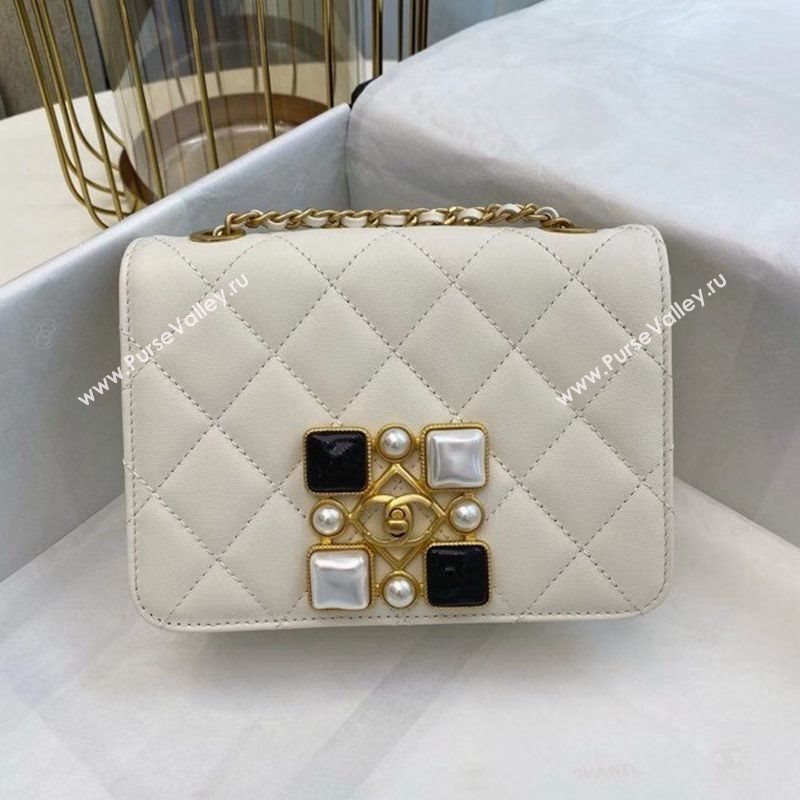 Chanel Quilted Calfskin Resin Stone Flap Bag AS2259 White 2020 TOP (SMJD-20112110)